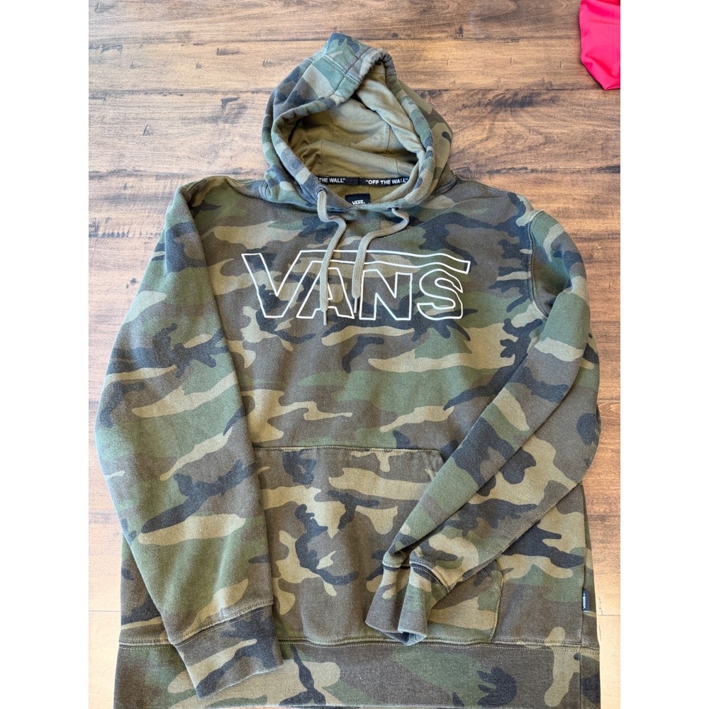 Vans Mens Camo Pullover Hoodie Green Woodland Camouflage Logo Sweatshirt Medium